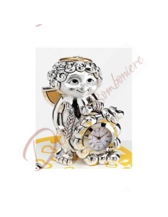 Silver angel with ear, large clock h 13 cm with box
