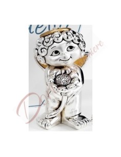 Ange putto en argent avec grande fleur h 11,5 cm avec boîte