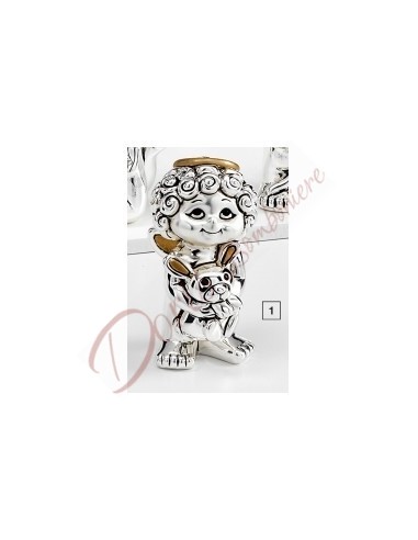 Ange putto en argent avec lapin h 7,5 cm avec boîte