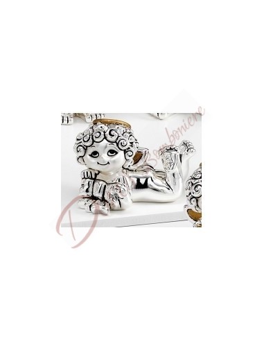 Silver putto angel with bow h 5.5 cm with box