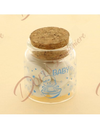 Glass jar with cork stopper cm 6 baby blue