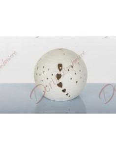 Dim. 10X10X9 lampada a forma di palla traforata con led interno. diametro 10 cm