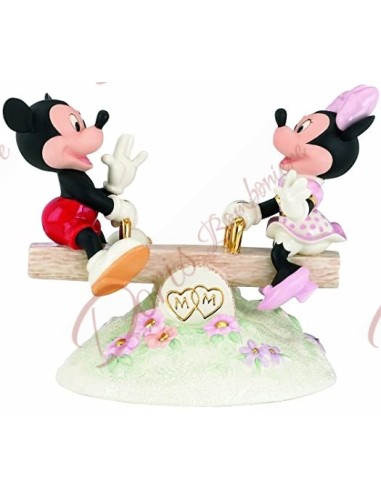 Mickey et minnie sur une balançoire en porcelaine finition 24 carats