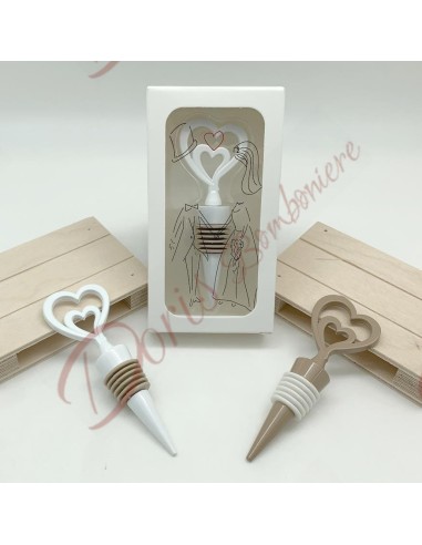 Tappo bottiglia doppio cuore 2 mod. assortiti con scatola cm 11