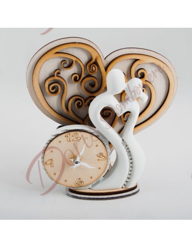 INSEPARABILI CON CUORE LEGNO OROLOGIO CM 17