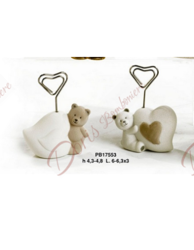 Bomboniera ORSETTO CLIP PORTAFOTO 4.8 CM. 2 modelli ASSORTITI PORCELLANA