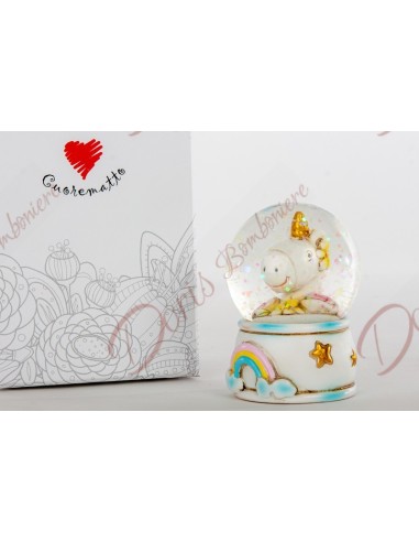 sfera in vetro e base in resina ,con unicorno in resina colorata e scatola regalo inclusa. D6258 Cuorematto Cuorematto