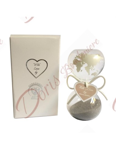 BOMBOIERA SANDGLAS GLAS HOCHZEIT THEMA REISEWELT H.12.5 mit Box