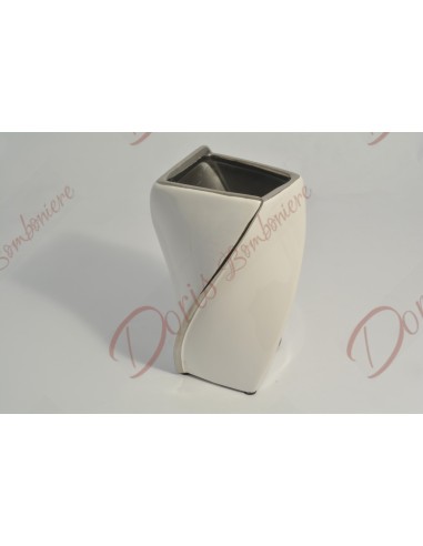 Vaso medio porcellana bianca contorno argento Vaso medio porcellana bianca contorno argento