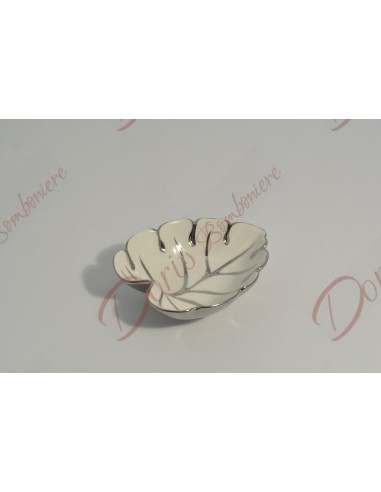 Bol feuille en porcelaine blanche et ligne argent