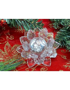 Fiore di cristallo con sacra famiglia 00138  Idee regalo Natale