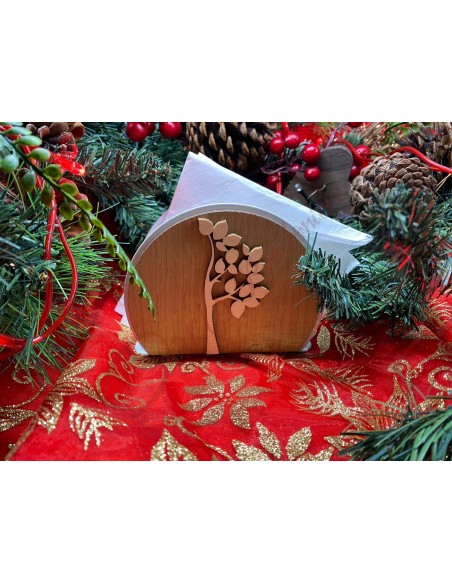 Serviettenhalter aus Holz mit Lebensbaumzweig Serviettenhalter aus Holz mit Lebensbaumzweig