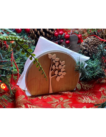 Serviettenhalter aus Holz mit Lebensbaumzweig Serviettenhalter aus Holz mit Lebensbaumzweig
