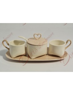 Two coffee cups service with sugar bowl