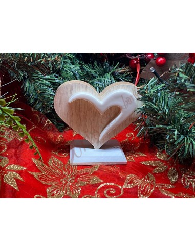 Cuore in legno con inserto in porcellana