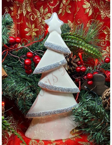 Sapin de Noël en porcelaine avec bandes de strass de 35 cm de haut