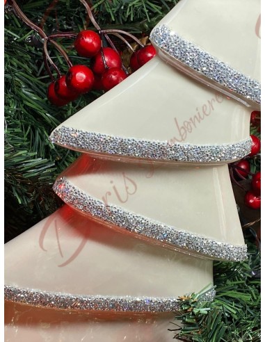 Albero di natale in porcellana con strisce di strass altezza 35 cm