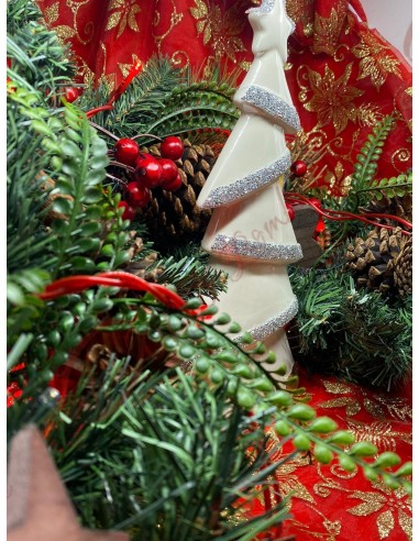Albero di natale in porcellana con strisce di strass altezza 35 cm