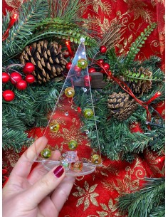 Sapin de Noël en verre avec sphères colorées hauteur 20 cm