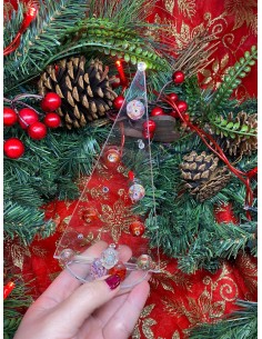 Weihnachtsbaum aus Glas mit farbigen Kugeln Höhe 20 cm