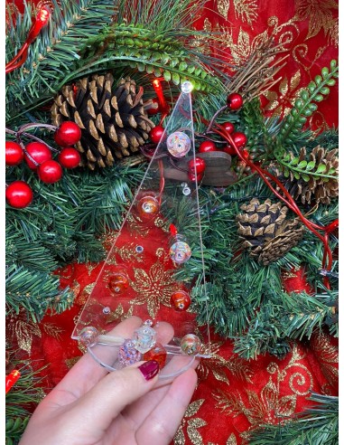 Sapin de Noël en verre avec sphères colorées hauteur 20 cm