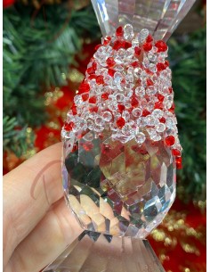 Crystal glass candle holder with red rhinestones 12 cm 2