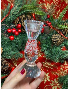 Crystal glass candle holder with red rhinestones 12 cm