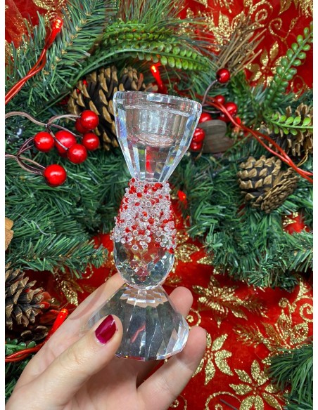Kerzenhalter aus Kristallglas mit roten Strasssteinen 12 cm Kerzenhalter aus Kristallglas mit roten Strasssteinen 12 cm