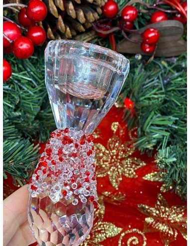 Kerzenhalter aus Kristallglas mit roten Strasssteinen 12 cm