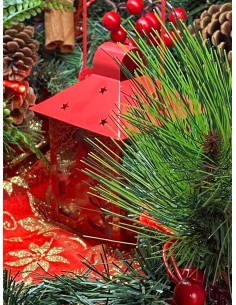 Lanterna metallo e vetro con albero di natale colore rosso 2