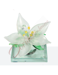 Scultura fiore gigli con colore strass a scelta con vetro murano cm10 20106 Made in Italy Fiori