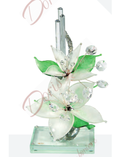 Lilien-Skulptur cm 20 mit Murano-Blumen und Kristallen