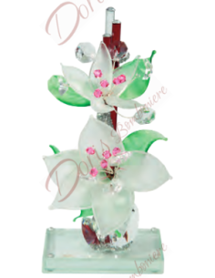 Lilies sculpture cm 20 with Murano flowers and FUCHSIA colored crystals