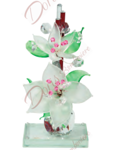 Sculpture Lys cm 20 avec fleurs de Murano et cristaux de couleur FUCHSIA
