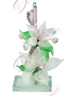 Sculpture Lys 20 cm avec fleurs de Murano et cristaux ROSE