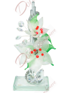 Sculpture Lys 20 cm avec fleurs de Murano et cristaux ROUGES