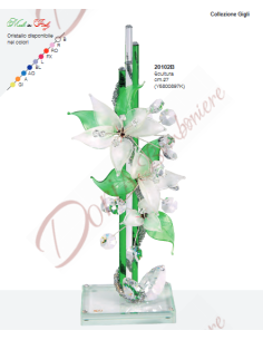 Sculpture fleur de lys avec strass couleur au choix avec verre de murano 27 cm