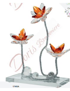 Scultura con 3 fiori in cristallo colori a scelta cm 24x18 17405