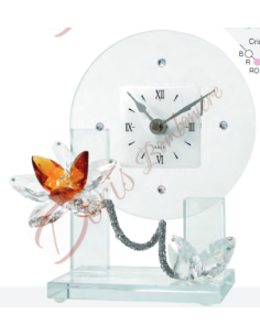 Horloge en verre avec fleur en cristal, couleur au choix 20 cm