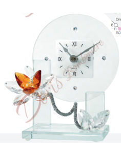 Horloge en verre avec fleur en cristal, couleur au choix 20 cm