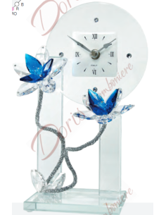 Horloge en verre avec fleurs en cristal, couleur au choix 26 cm