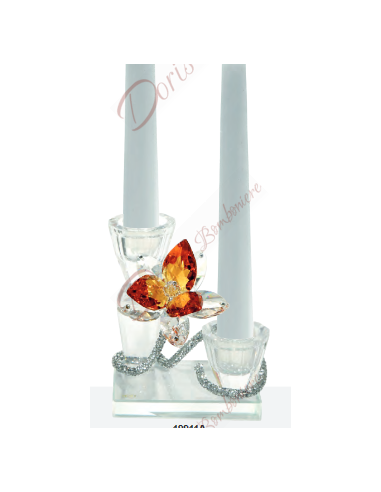 2 flames candlestick with crystal flower, color of your choice 11 cm