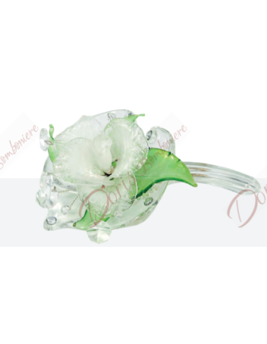 Murano glass flower and crystal rhinestones 12x7.8 cm