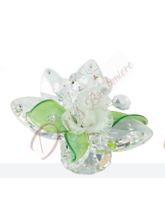 Fiore con cristallo e vetro murano con colore petali a scelta 6x10 cm 10316 Made in Italy Matrimonio