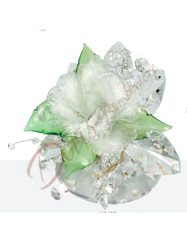 Fiore con cristallo e vetro murano con colore petali a scelta 13x16 cm