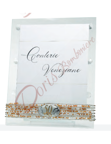 Portafoto cornice in vetro con strass 50° anniversario nozze d'oro cm.19x14 - interno cm.12x16