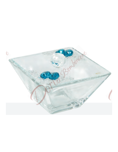 Scatoletta in vetro con strass e cristalli colore a scelta cm 8x8