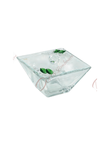 Scatoletta in vetro con strass e cristalli colore a scelta cm 14x14