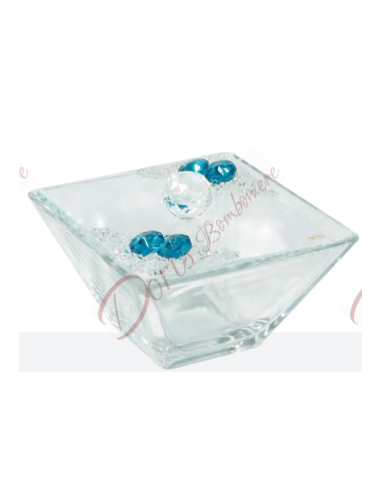 Scatoletta in vetro con strass e cristalli colore a scelta cm 14x14