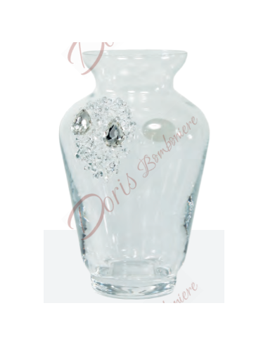 Crystal glass jar with crystal rhinestones cm 8
